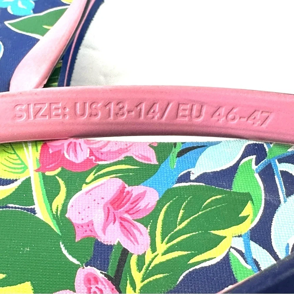 Polo Ralph Lauren Bolt Flip Flops 13-14 Navy Garden Floral Tropical Sandals Mens